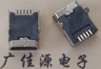 Mini USB母座5P|贰脚直插针SMT贴片式|总长度9.3MM/B型口铜壳